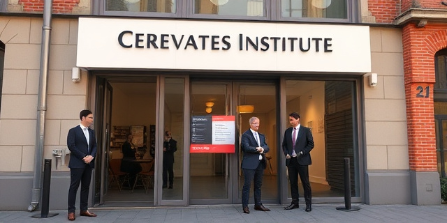 Un edificio del Instituto Cervantes en Utrech, en Países Bajos, con un cartel de 