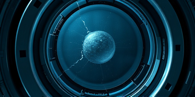 Una representación abstracta de una cápsula espacial dañada, con una grieta visible en una ventana circular. Colores fríos y metálicos, con un sutil efecto de luz que sugiere el espacio exterior. La composición debe evocar una sensación de peligro y vulnerabilidad, pero también de ingenio y superación. Estilo pictórico, con pinceladas expresivas y texturas rugosas.
