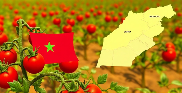 Imagen de un campo de tomates con una etiqueta de 