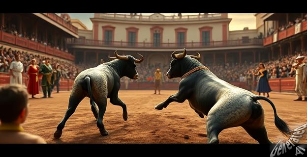 Imagen de Morante de la Puebla y Roca Rey enfrentándose en la Plaza Real de El Puerto durante una corrida de toros, con un ambiente tenso y una multitud expectante.