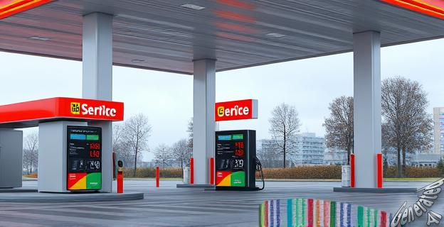 Una estación de servicio con precios de combustible en pantalla