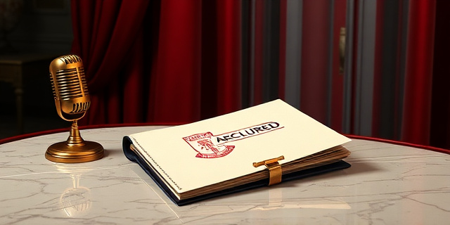 Una ilustración conceptual y satírica. Un elegante expediente judicial con un sello de 