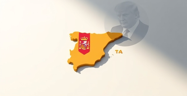 Una imagen conceptual que represente la tensión geopolítica entre España y Cataluña, con un mapa de Cataluña separado de España y una sombra de Trump al fondo, simbolizando su influencia.