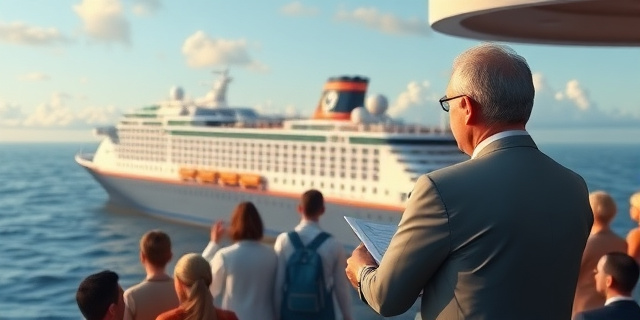 Un crucero en el mar con un grupo de personas preocupadas por el hantavirus, mientras un epidemiólogo habla en una conferencia de prensa