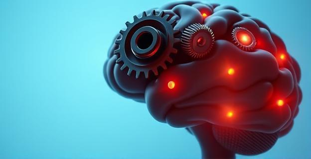 Imagen de una mente humana con engranajes y luces representando el procesamiento de información y mecanismos de defensa cerebrales