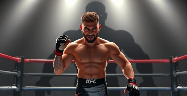 Imagen de un luchador de UFC en el ring con una sombra amenazante en el fondo, representando la presión y las amenazas recibidas.