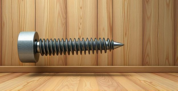 Un tornillo con un muelle interno que reduce el ruido en una habitación con paredes de madera