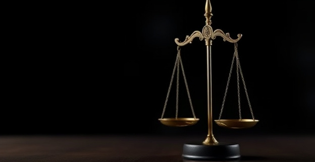 Una imagen que represente la tensión entre la justicia y la política, con un fondo oscuro y una balanza de justicia en primer plano, simbolizando la investigación sobre el patrimonio de un ex presidente.