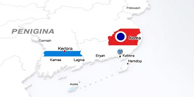 Un mapa de la península coreana con dos lenguas diferentes en cada lado de la frontera