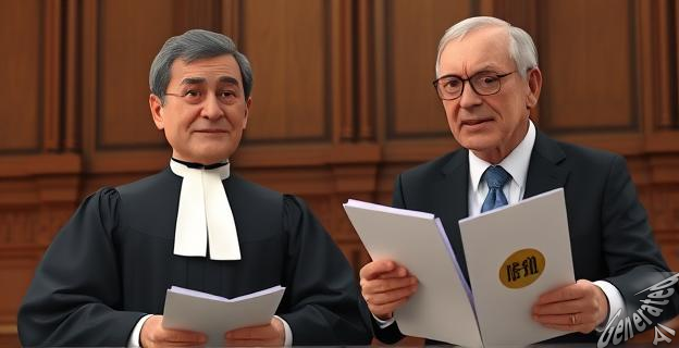 Un juez de instrucción con toga y un exministro de Hacienda en una imagen judicial con papeles y un sello de secreto