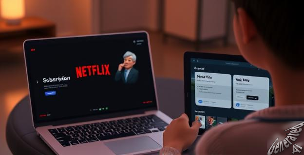 Una imagen de una persona con una laptop y una tableta, ambas con la pantalla de Netflix, mostrando los diferentes planes de suscripción.