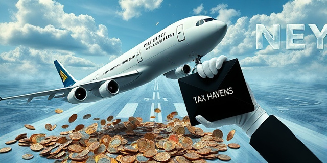 
  Una imagen surrealista de un avión de Plus Ultra posado en una balanza gigante, con monedas de 500 euros cayendo como lluvia. Al fondo, un reloj que marca el 21 de noviembre de 2025 (fecha de la autorización de la SEPI) y un sobre negro con el sello 