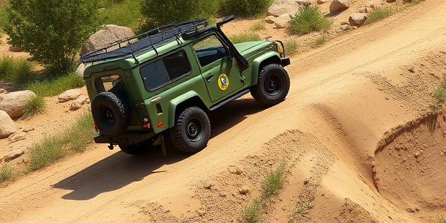 Un grupo de guardias civiles del Seprona intentando superar un desnivel en un camino de tierra con un vehículo 4x4 que no parece adecuado para el terreno