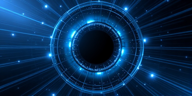 Un campo de luz brillante con un vórtice negro central que se mueve a velocidad superlumínica, rodeado de líneas de interferencia que se curvan y se cruzan, todo dentro de una membrana cristalina que emite destellos azulados.