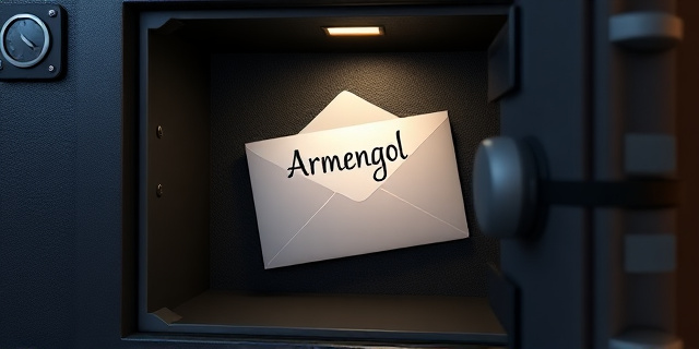 Una imagen de una caja fuerte abierta con un sobre con el nombre de Armengol