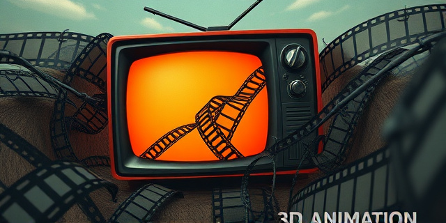 Una ilustración conceptual y satírica que muestra un televisor antiguo de los años 50 fusionándose con una trinchera de guerra. De la pantalla emergen cintas de película de cine que se entrelazan como alambre de espino. Colores desaturados, estilo editorial de periódico, atmósfera irónica y melancólica.