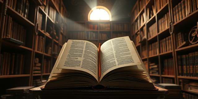 Una biblioteca antigua y polvorienta, con un solo rayo de luz iluminando un libro abierto. El libro está rodeado de engranajes y mecanismos intrincados, simbolizando la complejidad de la genética. El estilo debe ser pictórico, con tonos sepia y ocre, evocando una atmósfera de misterio y descubrimiento científico. El libro debe tener una portada abstracta que sugiera la forma de una doble hélice.
