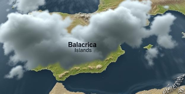 Una imagen de un mapa de España con nubes oscuras y lluvias intensas en el norte y en Baleares.