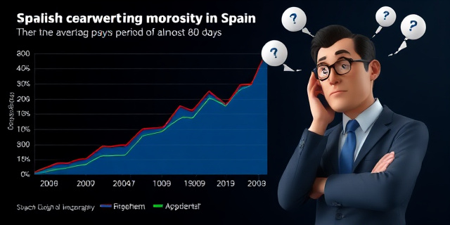 Una gráfica que muestra la evolución de la morosidad en España, con un período medio de pago de casi 80 días, y una imagen de un empresario preocupado por la incertidumbre política.