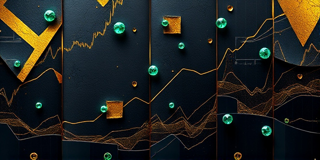 Una composición abstracta que representa la opulencia y la pérdida. Un fondo oscuro y texturizado con vetas doradas y esmeraldas incrustadas. Fragmentos de un gráfico ascendente interrumpido por grietas y sombras. La imagen debe evocar la idea de una inversión fallida y una riqueza ostentosa.